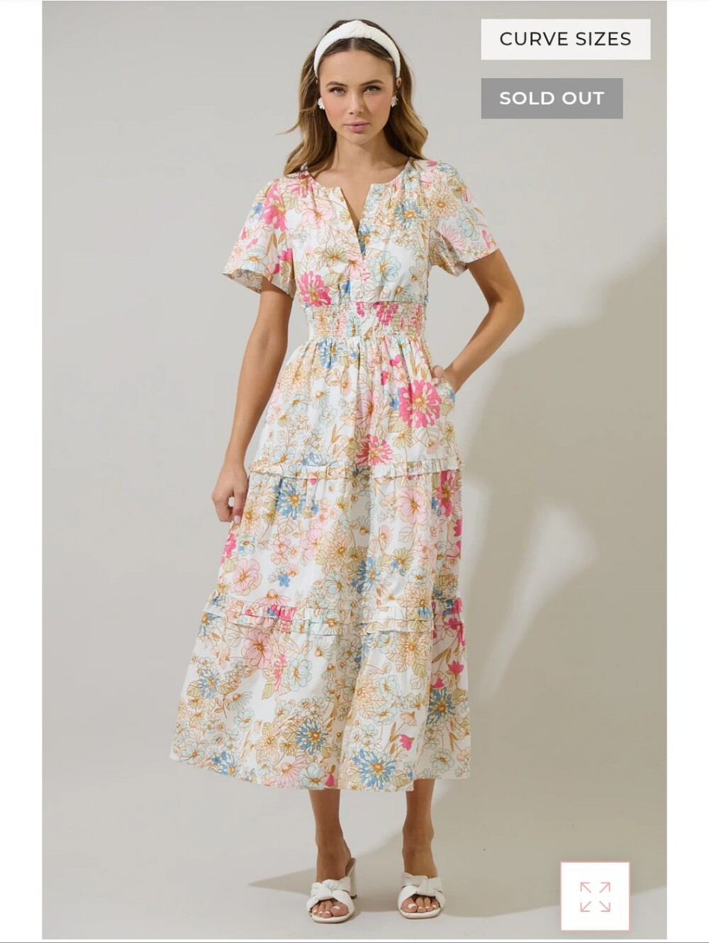 Sugarlips Day Lily Palmer Poplin Tiered Maxi Dress Sz S